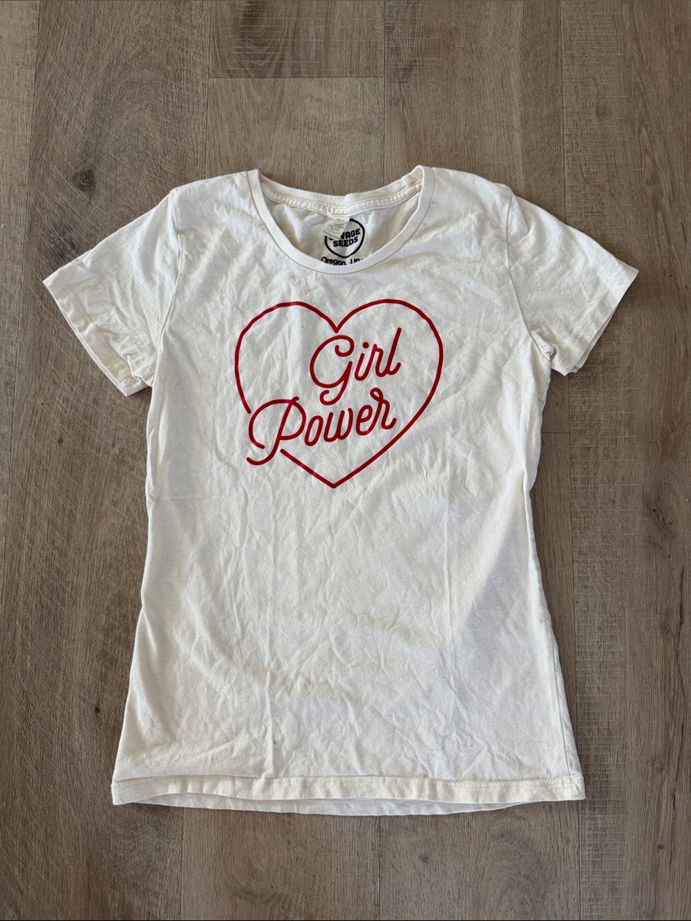 Savage seeds Girl Power Heart Graphic Tee - White with Red Print size small
